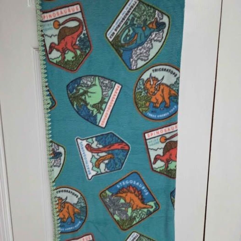 Handmade Dinosaur fleece blanket approx 58 inches x 64 inches